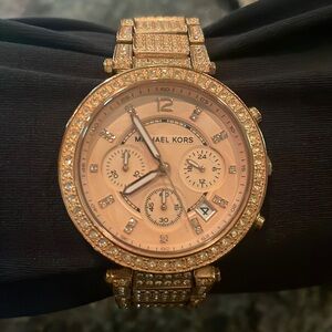 Rose Gold Michael Kors Watch with Pavé Setting and Pavé Band (needs batteries)
